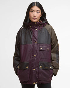 Keeley Waxed Jacket Merlot/Rustic/Beech/Muted Tartan - Barbour