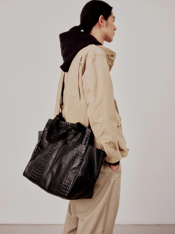 Carry All Beach Bag Big Black Croco - BAGSINPROGRESS