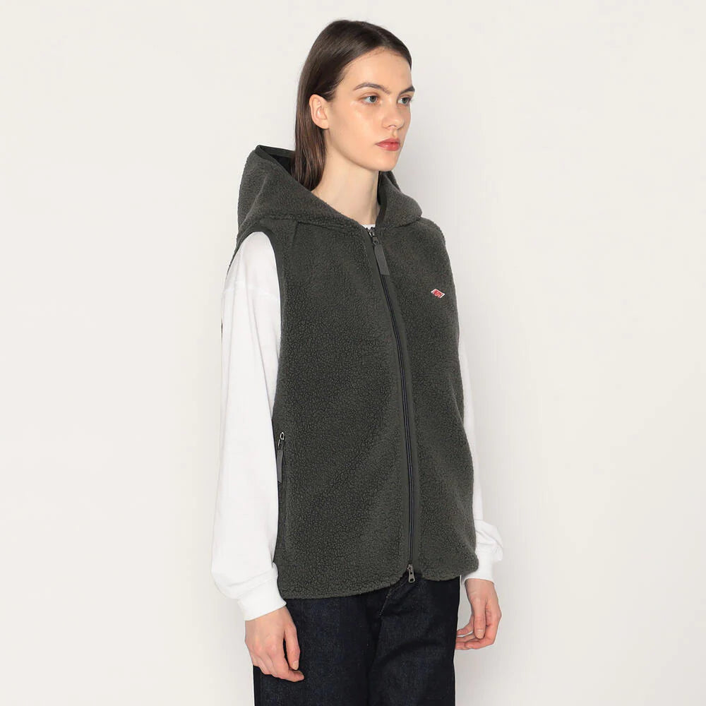Insulation Light Boa Hooded Vest Beige - Danton