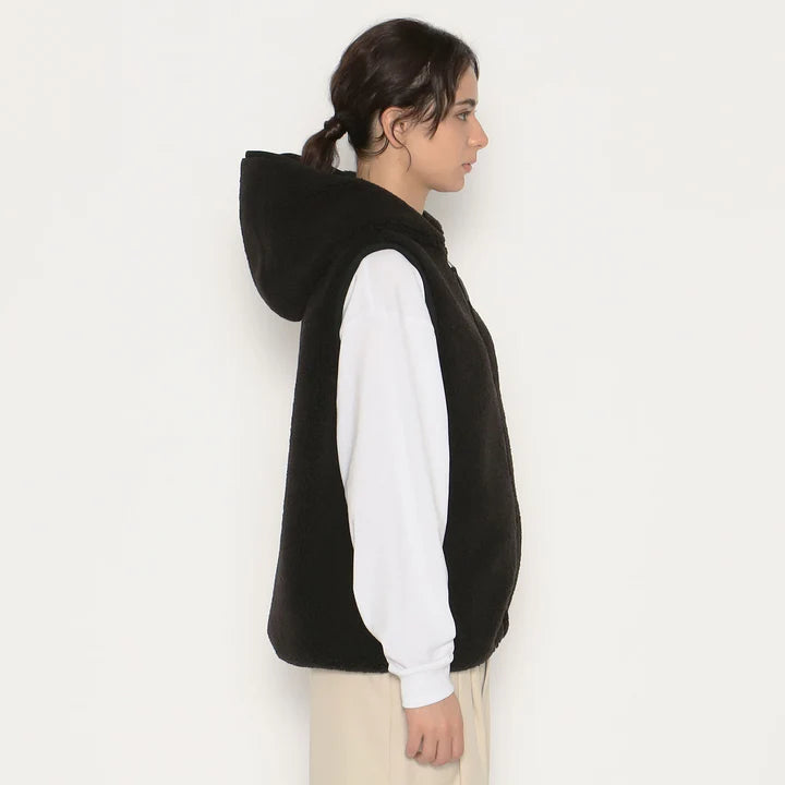 Insulation Light Boa Hooded Vest Black - Danton