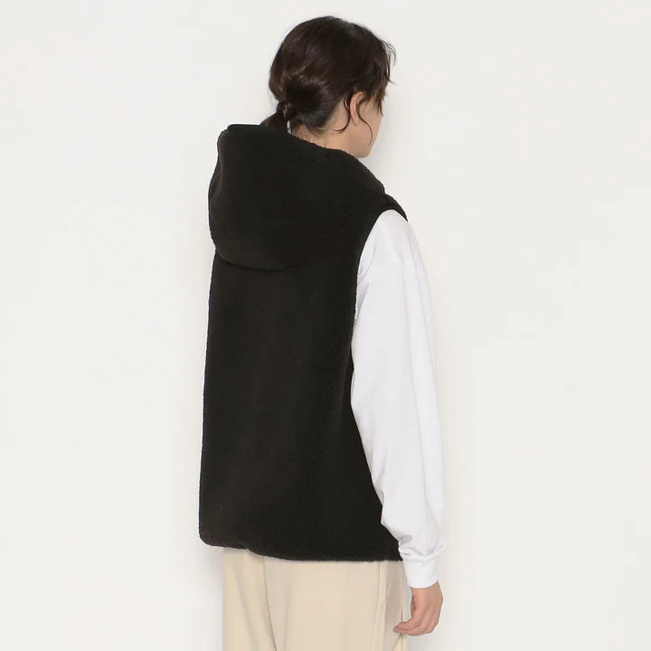 Insulation Light Boa Hooded Vest Black - Danton