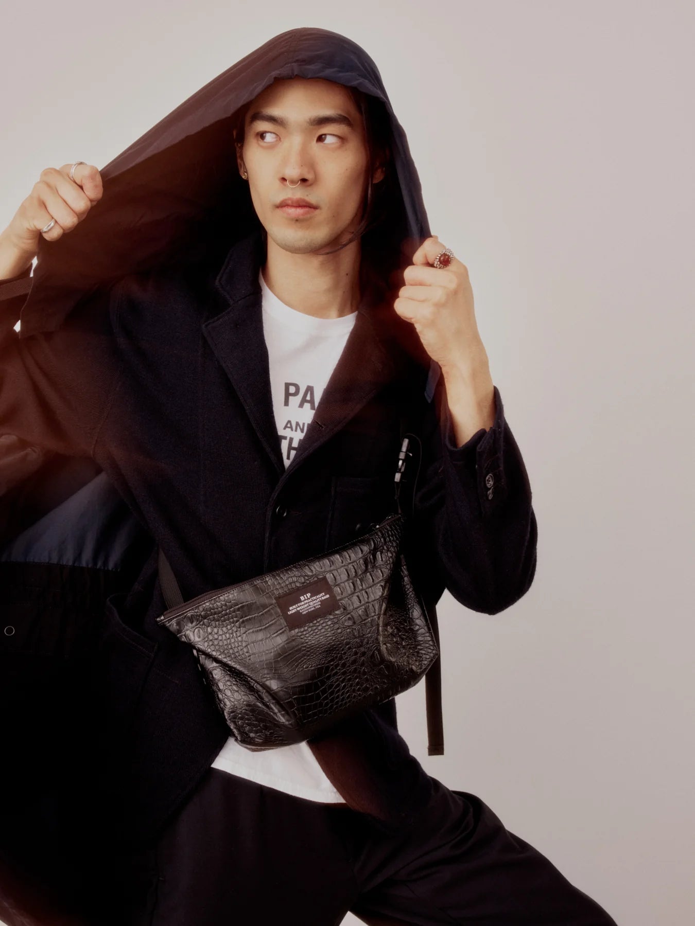 Borsa Fannypack Crossbody Black Croco - BAGSINPROGRESS