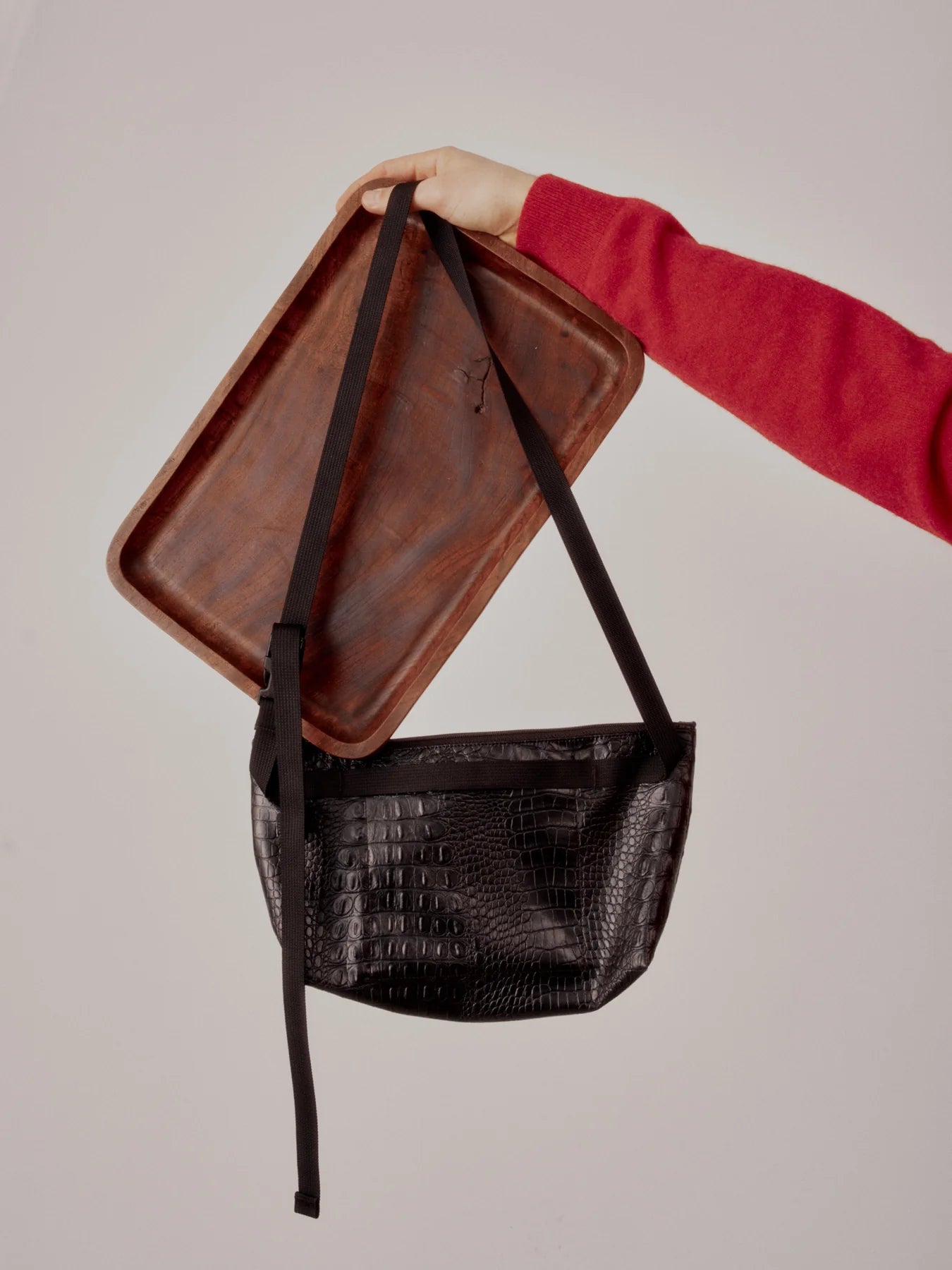 Borsa Fannypack Crossbody Black Croco - BAGSINPROGRESS