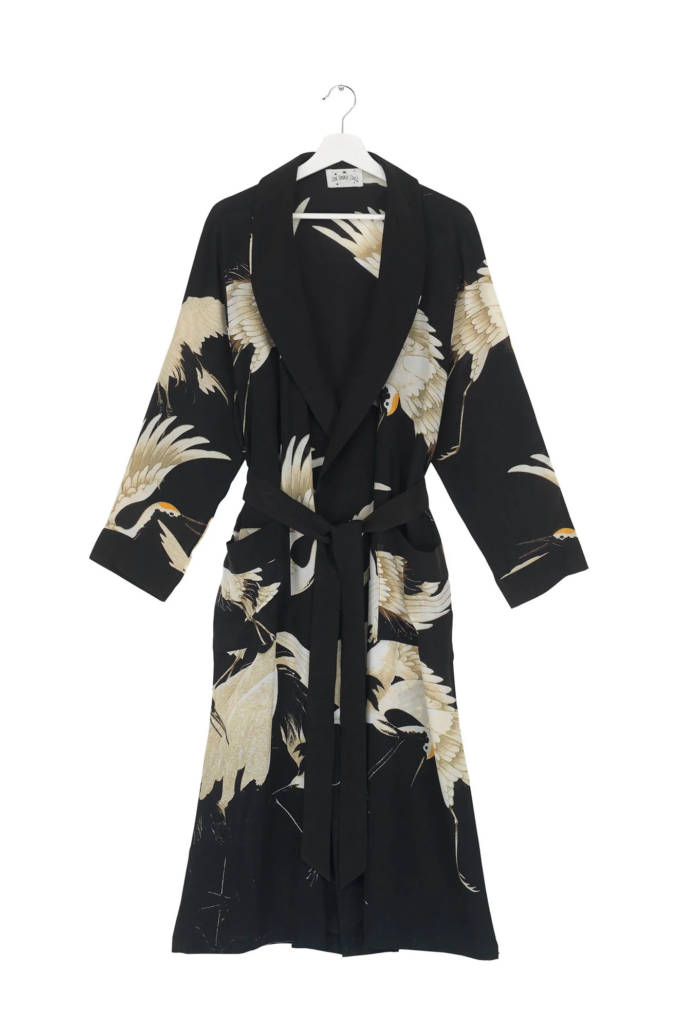 Kimono Stork Black Crepe Gown - One Hundred Stars