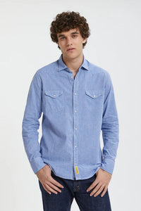 Camicia Texana Blue White Checks - BD BAGGIES