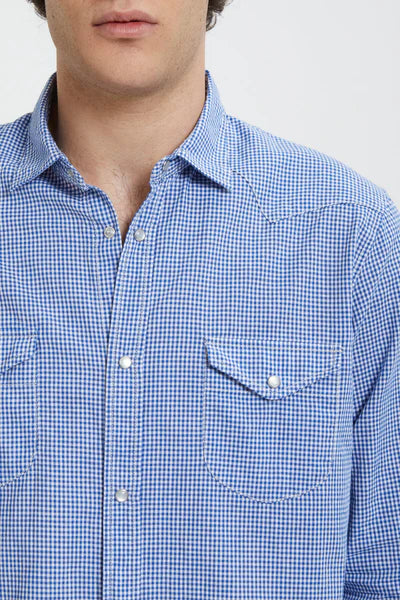 Camicia Texana Blue White Checks - BD BAGGIES