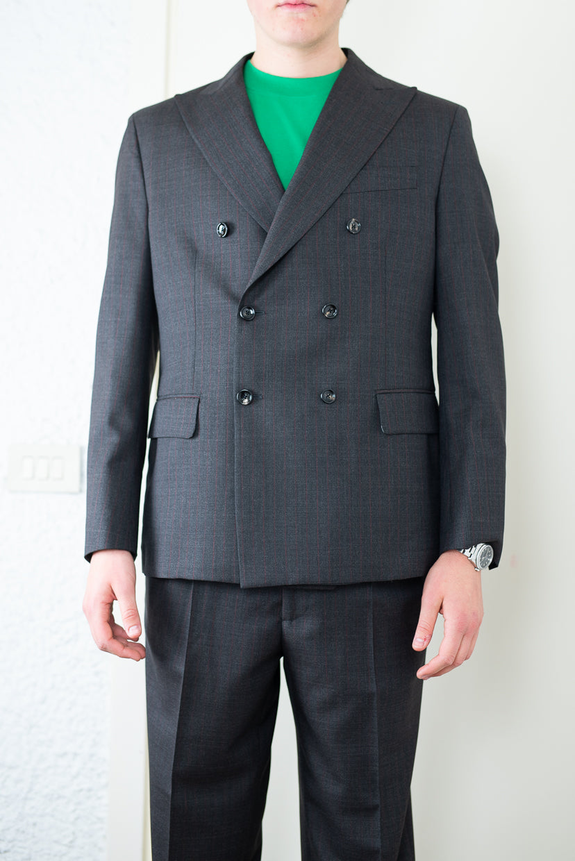 Blazer doppio petto Gessato marrone con riga rossa - LC23