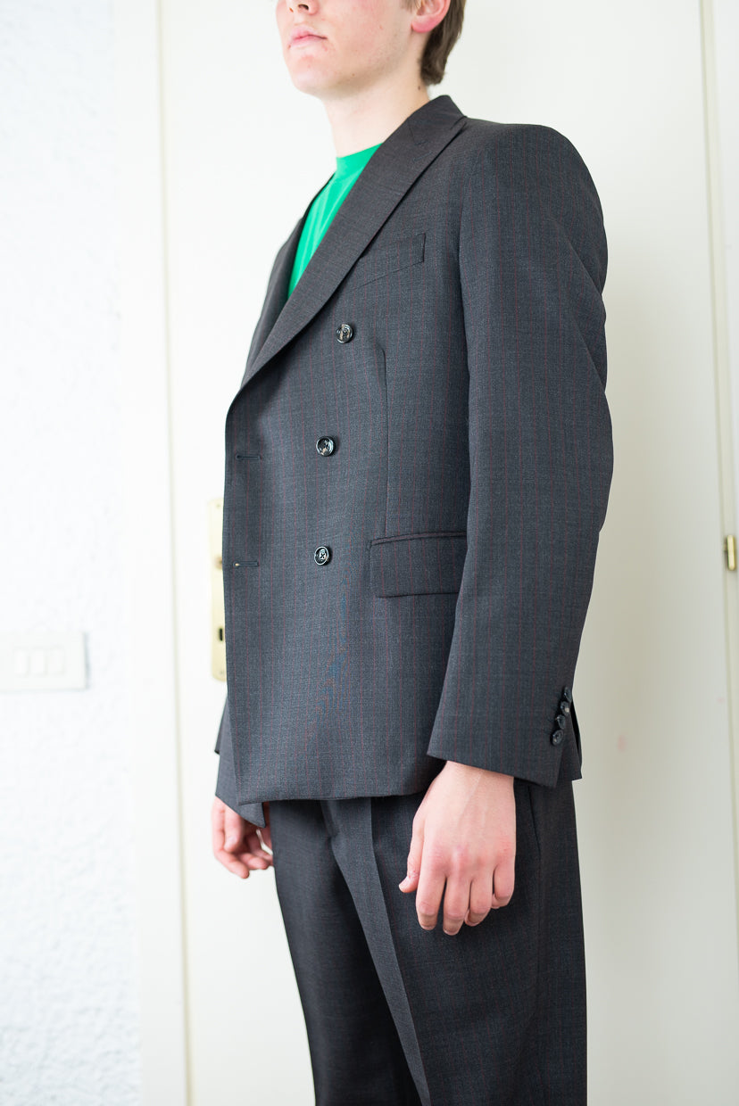 Blazer doppio petto Gessato marrone con riga rossa - LC23