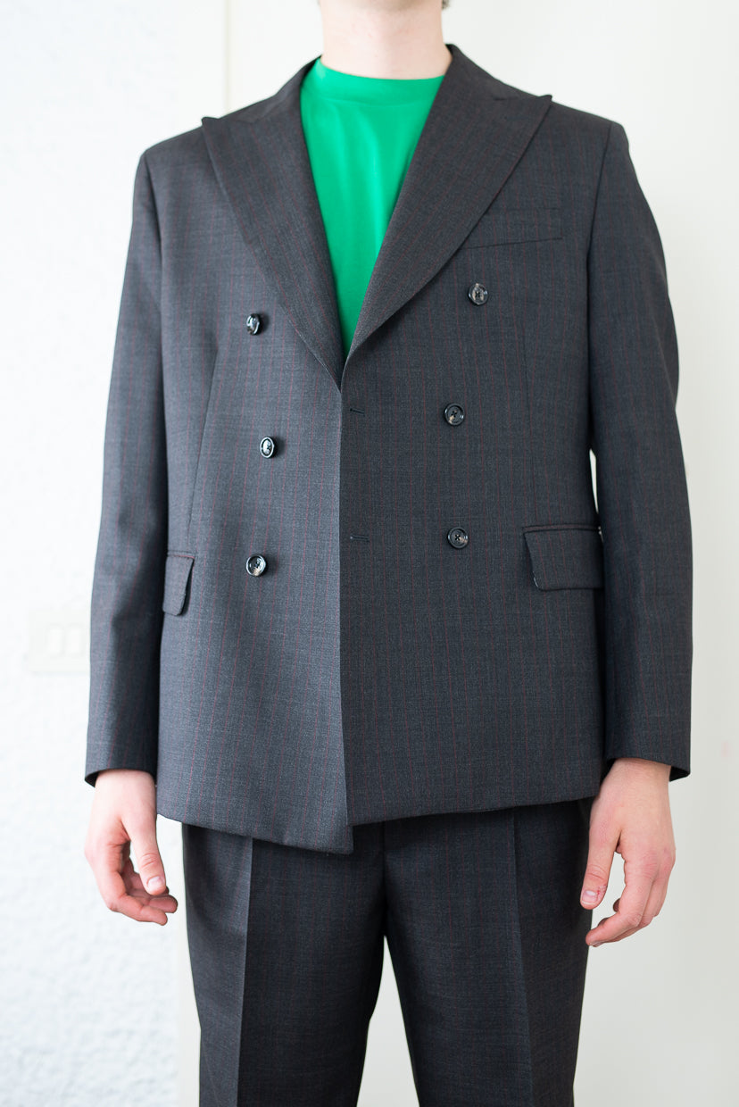 Blazer doppio petto Gessato marrone con riga rossa - LC23