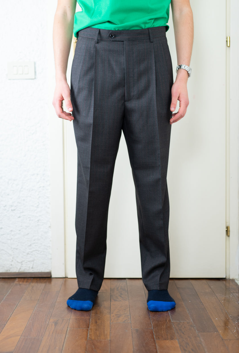 Pantalone Gessato marrone con riga rossa - LC23